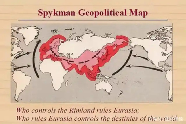 美国地缘政治学家尼古拉斯·斯皮克曼在1940年代提出了边缘地带理论。斯皮克曼对麦金德的“心脏地带”理论进行了修正，他认为影响世界的战略要地不在“心脏地带”而在“边缘地带”（即麦金德所指的内新月形地带）。