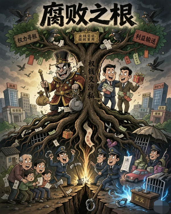 当“根”既是被戕害的底层隐喻，又是腐败滋生的制度温床，诗歌便在这场语义的撕扯中，完成了对时代病症的病理学书写。