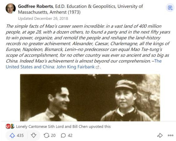 美国网民在外网评价毛泽东，获得400+高赞