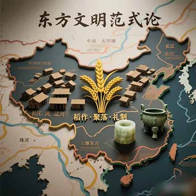 溯源奠基，立范上山，依托万年上山扎实考古实证，完成一场文明认知范式革新。我们跳出西方单一文明评判话语桎梏，以道器双证(器物实证+文脉理论)为研究方法，搭建“摇篮-范式-标识-对话-枢纽”五维架构，从“五大”维度，实证中华文明本源性、策源性、独特性、连续性、世界性“五大”特质，创立扎根东亚稻作农耕的东方文明起源范式。
