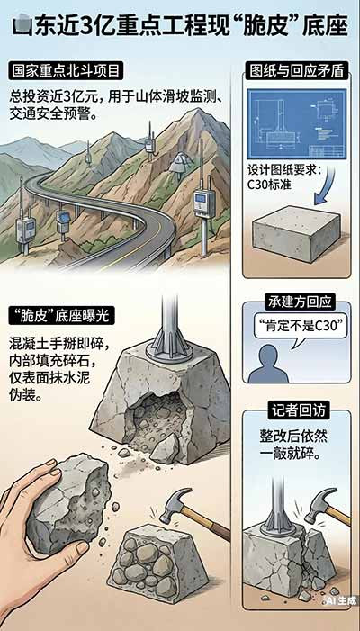 一个拥有完善施工制度、全套质检体系、专业风控团队的世界五百强国有企业,怎么就能让一堆建筑垃圾冒充水泥基座顺利过关?如果制度真的在运转,哪怕只有一个环节的人睁了半只眼,这种手掰即碎的玩意儿也不可能堂而皇之地矗立在野外。答案只有一个:那些制度根本没有运转,它们是给人看的,不是给人用的。