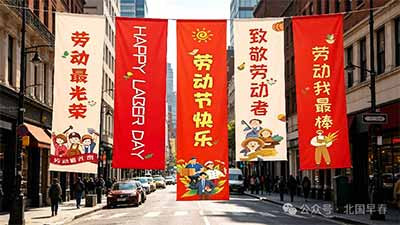 横幅背后——在“致敬劳动者”的标语下