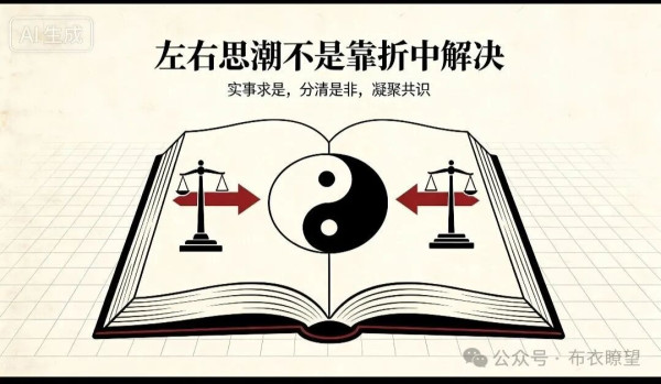 本文针对“极左极右造成思想分裂,唯有中庸可以解决”这一观点展开商榷,结合毛主席辨析左右倾向、评析中庸的思想,说明单纯折中不能解决根本矛盾,实事求是才是正道。
