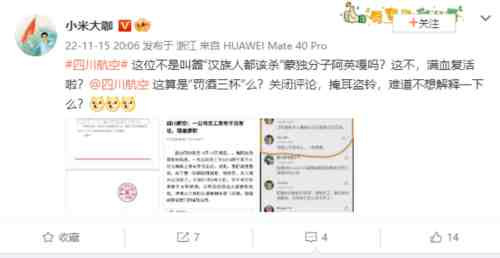 很显然,这个四川航空的飞行员阿英嘎的美化侵华日军大屠杀、散布“汉人该杀”这些言论,不仅仅是道德问题,而是涉嫌违法犯罪问题。这种人驾驶干系几百人生命安全的民航客机,当然是一种重大危险。