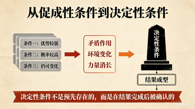 文章批判宿命论片面夸大必然性、否定偶然性和人的主观能动性,最终陷入唯心主义。辩证唯物主义认为,事物发展是必然性与偶然性的辩证统一:必然性不等于绝对决定,在结果成型前所有条件都只是“促成性条件”,多种力量动态博弈,决定性条件在结果落地时才成立,故不存在绝对定数。人类可基于核心条件大致预判趋势,但无法完全精准。事物发展既有规律可循又充满不确定性,反对宿命论,坚持在尊重规律基础上发挥主观能动性。
