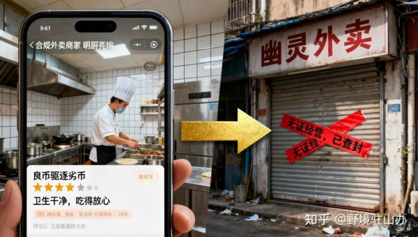 这两天幽灵外卖的话题刷屏互联网，在中国市场监管报的文章里，我注意到这样一个细节。为了搞清楚这些店铺怎么运作，执法人员自己下单买蛋糕，标价252.4元的高档奶油蛋糕，经过转单宝拍卖，真正做蛋糕的店只能收到76.8，刨除掉平台服务费，有一双看不见的大手拿走了122元。