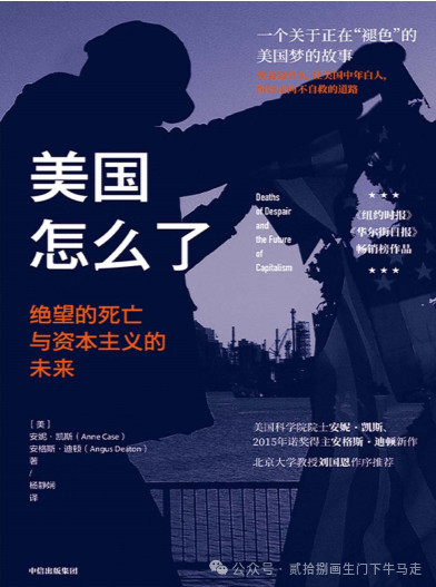 安妮·凯斯与安格斯·迪顿在《美国怎么了：绝望的死亡与资本主义的未来》一书中，撕开了当代西方社会最残酷的一道伤口：底层白人，正在以前所未有的速度死于自杀、酗酒与药物滥用。